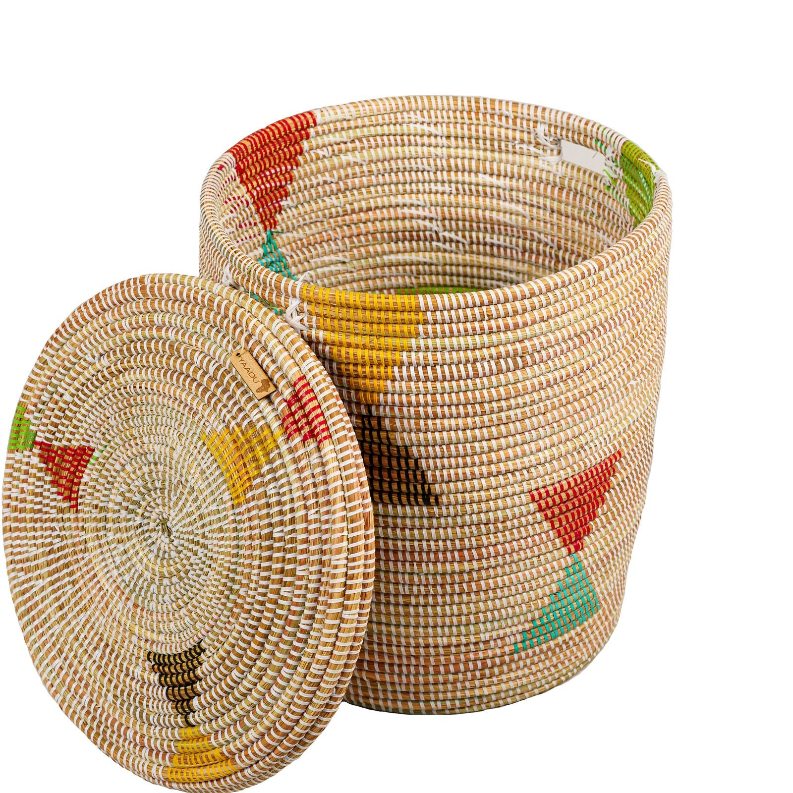 Set : Paniers à linge africains avec couvercles - blanc / coloré