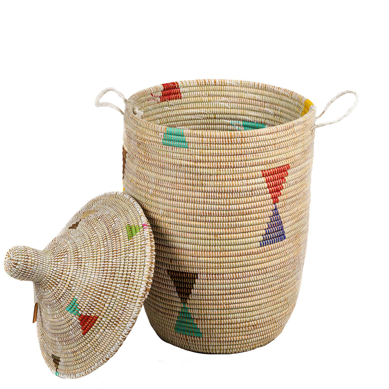 Set: African laundry baskets with lids - white / colorful