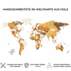 Handgearbeitete 3D-Weltkarte aus Holz – Deutsche Beschriftung 