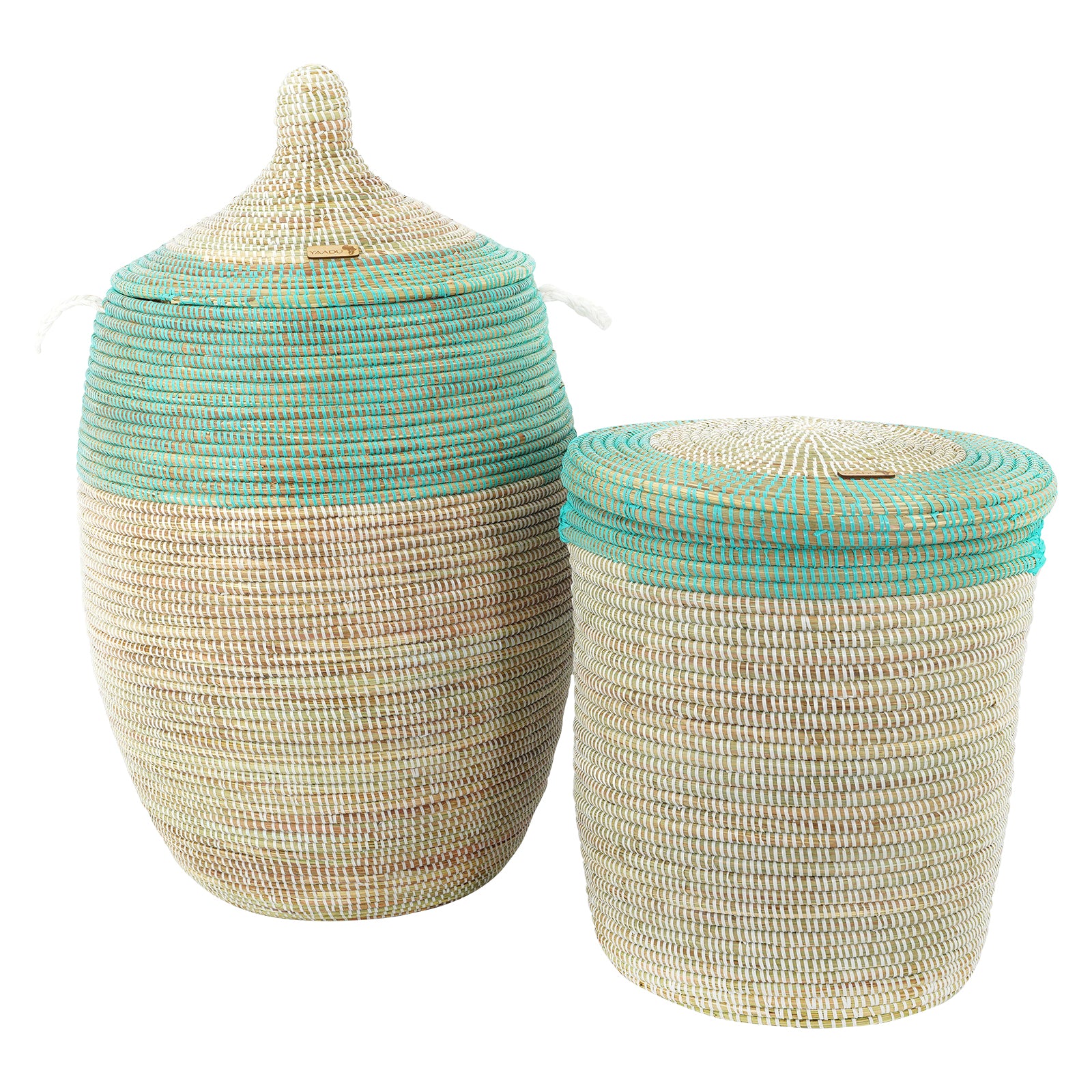 Set: African laundry baskets with lid – turquoise