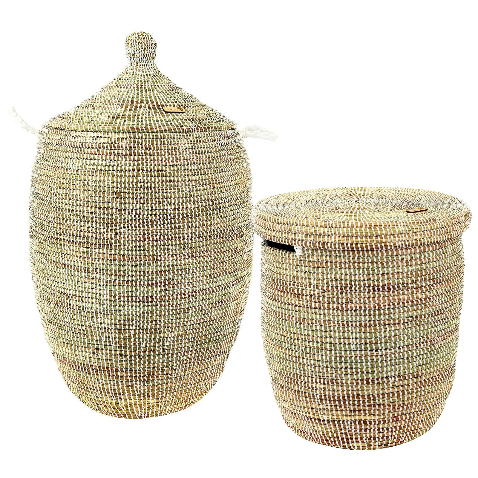 African laundry baskets with lids – white / natural